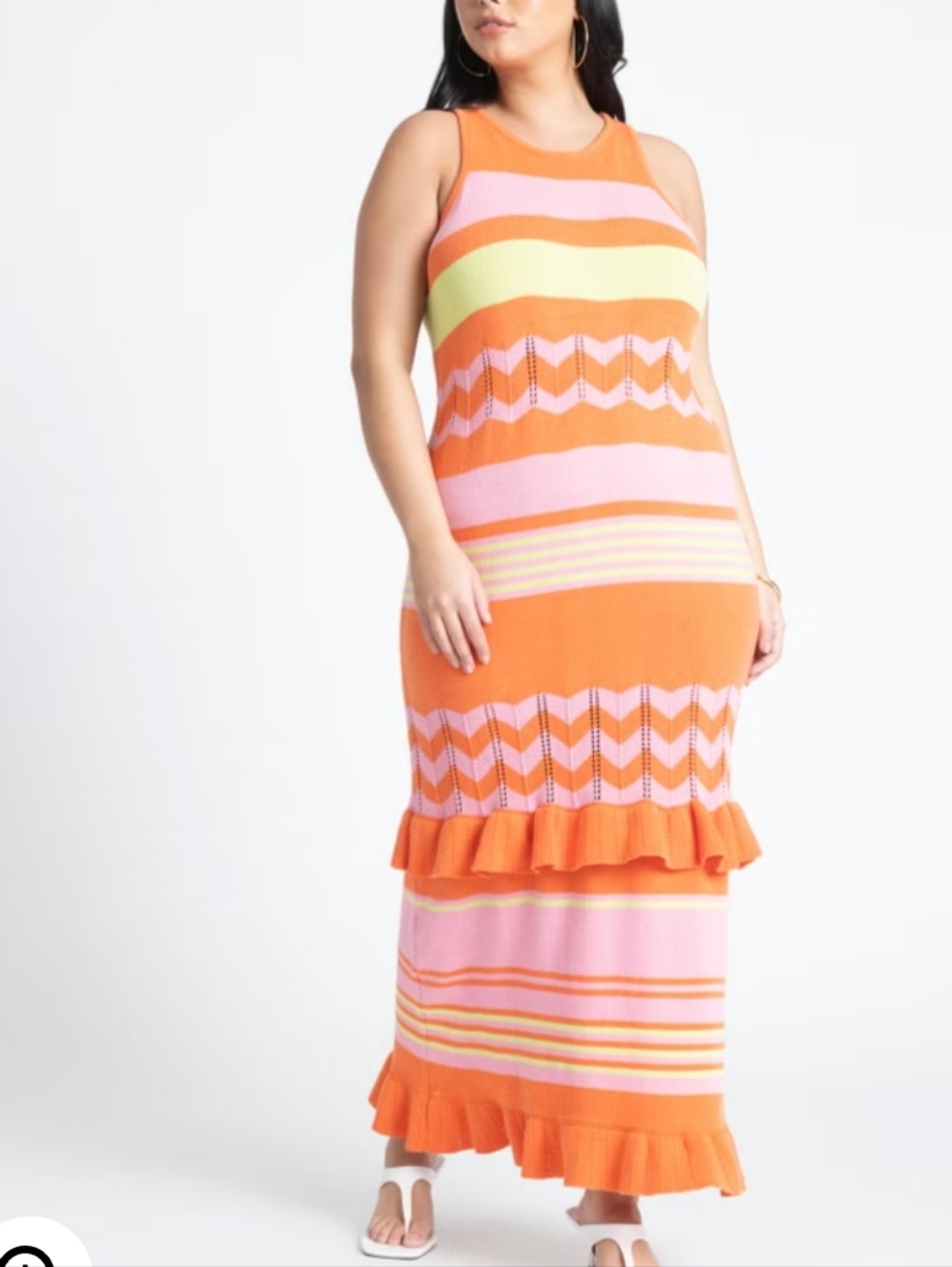 Eloquii Striped Tank Sweater Dress With Ruffles Size 18/20 In Orange Multi